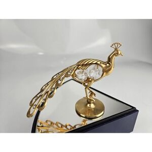 Vintage Peacock Figurine Austrian Crystal 24K Gold Plated Mascot USA No Box
